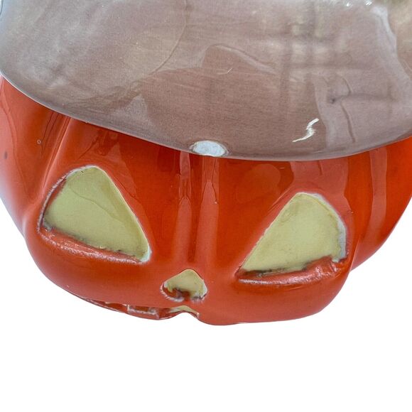 Halloween Decor Scarecrow Jack O Lantern Pair Handpainted Removeable Hat Signed - Picture 10 of 12